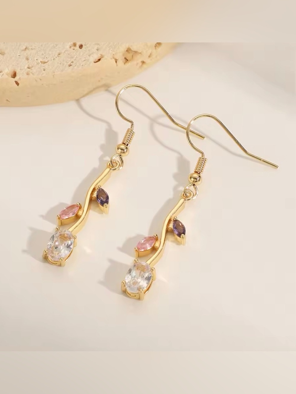 Anthropologie Gold Tone Multicolor Crystal Drop Earrings Long Dangle Statement